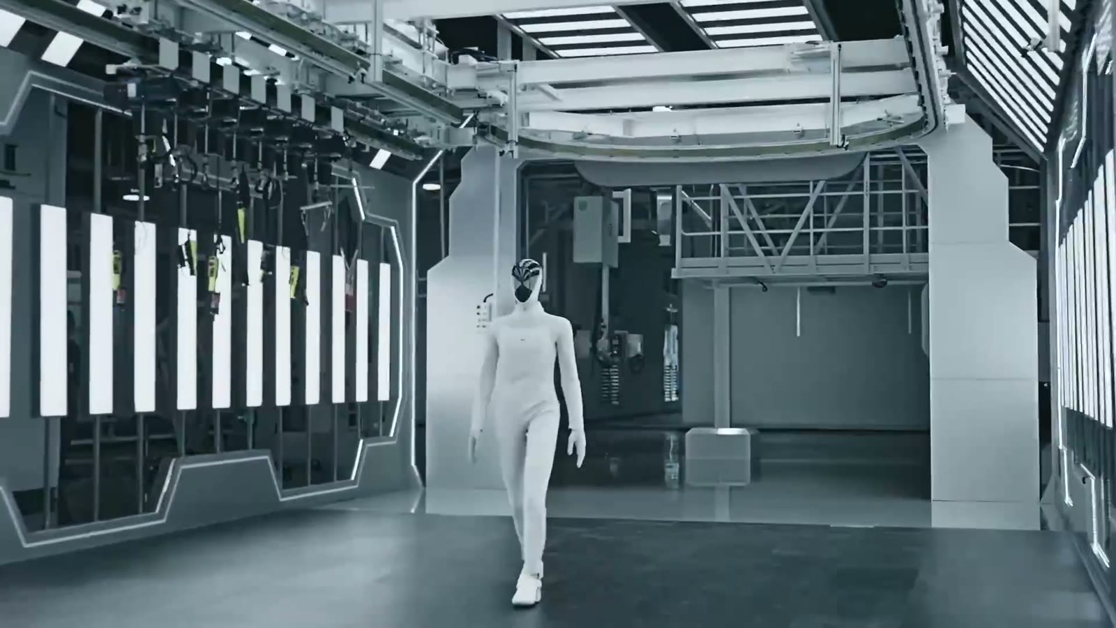 IRON walking through XPeng's automated robot production hall